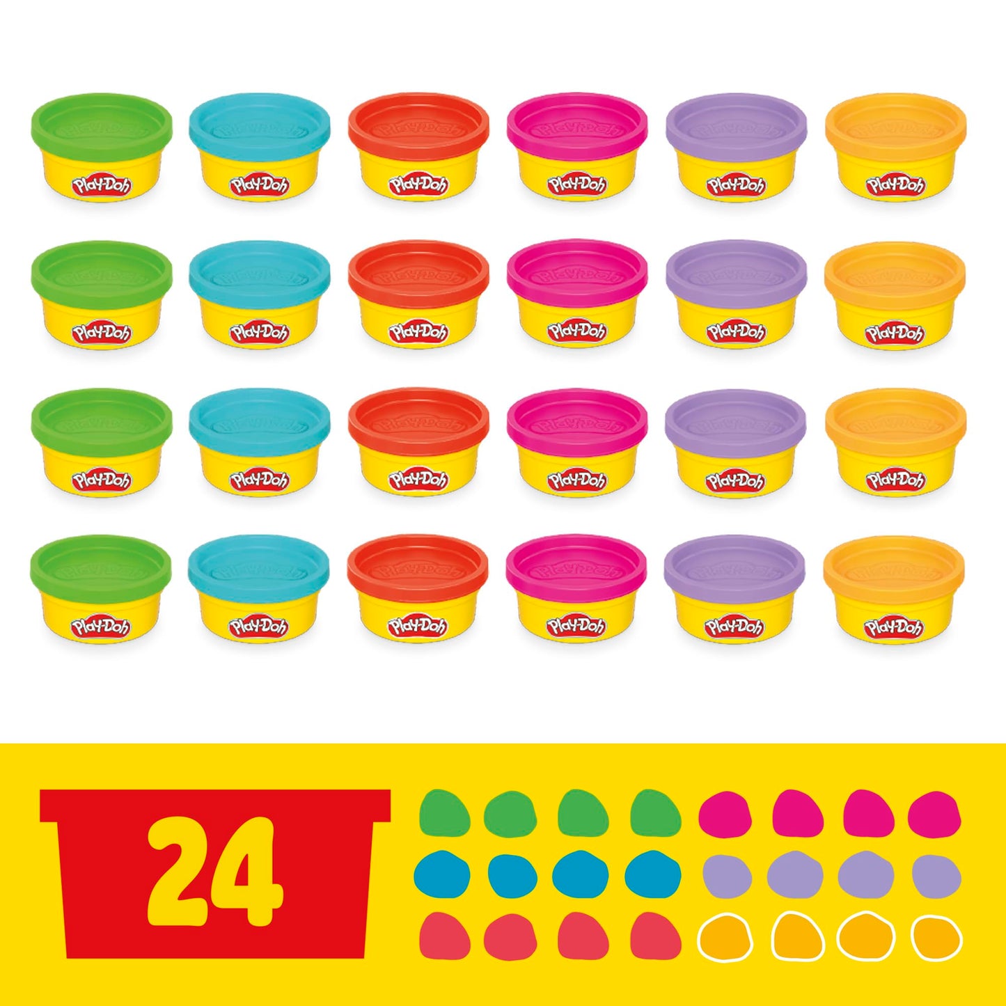 Play-Doh Fantastic Party Pack, 24 cans of modeling clay, each 56 grams in 4 colors, plus 24 matching cutters, great to bring along or share with children aged 3 and over - F9822