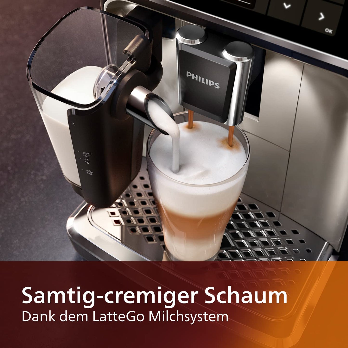 PHILIPS Series 5400 fully automatic coffee machine - LatteGo, 12 drinks, milk frother, touchscreen, 4 profiles, chrome finish (EP5447/90)