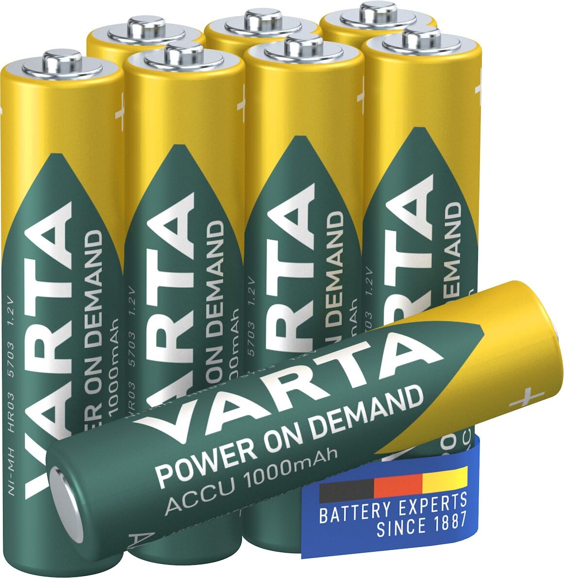 VARTA AAA batteries, rechargeable, 8 pieces, battery, power on demand, 1000 mAh Ni-MH, pre-charged, ready for immediate use [Exclusive to Amazon] - HU-XI-201