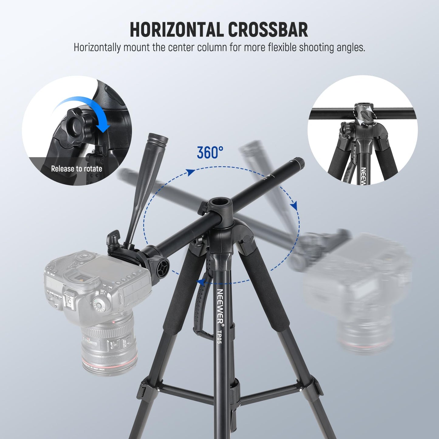 NEEWER Basic 74" Video Tripod Monopod with 3-Way Pan Tilt Head & Remote Control, Camera Holder with Central Axis, Phone Holder for DSLR, iPhone, Telescope, Max Load 17.6lb, TP05