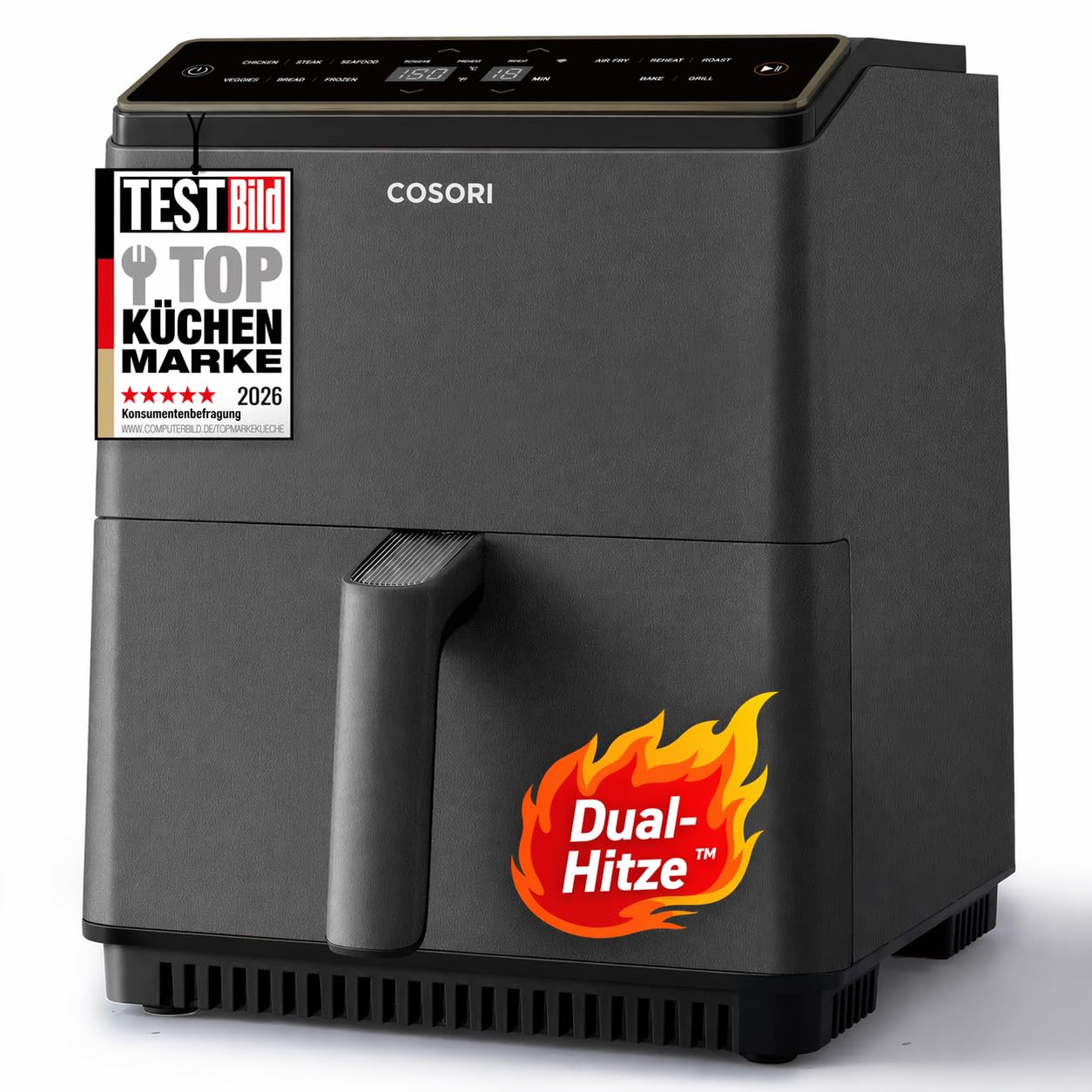 COSORI Dual Blaze Tech Airfryer, 6.4 L hot air fryer, top and bottom heat for 67% more even heating, metal interior, NTC precision temperature control and WiFi connection - CAF-P585S