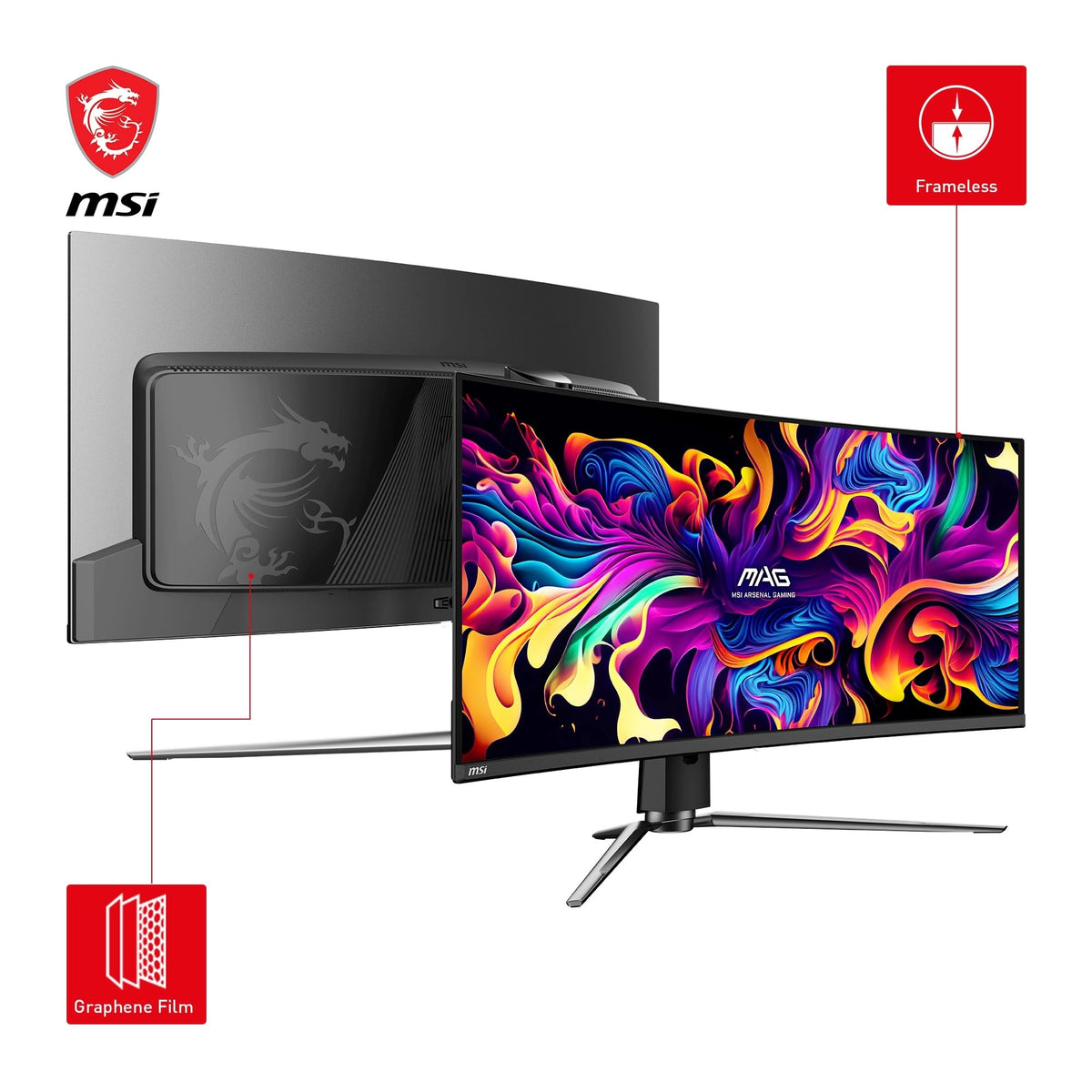 MSI MAG 341CQPA QD-OLED Monitor de Gaming Curbat de 34 inch UWQHD 1800R, 3440 x 1440 Quantum Dot OLED, 175 Hz / 0,03 ms, 99% DCI-P3, ΔE≤2, DisplayHDR True Black 400, KVM–DP 1.4a, HDMI 2.1, USB Typ C - 4711377389556