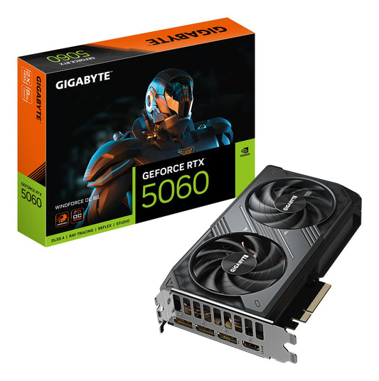Gigabyte GeForce RTX 5060 WINDFORCE OC 8G graphics card - 8GB GDDR7, 128bit, PCI-E 5.0, 2512 MHz core clock, 3 x DisplayPort, 1 x HDMI, GV-N5060WF2OC-8GD