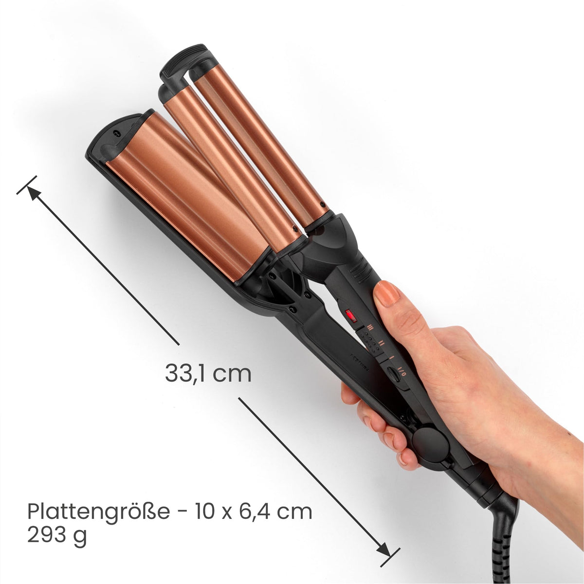 BaByliss Deep Waves Hair Waver – Ceramic coating, 3 temperature settings (160°C-200°C), frizz-free mermaid waves & beach waves, quick heat-up – Black & Gold, W2447E