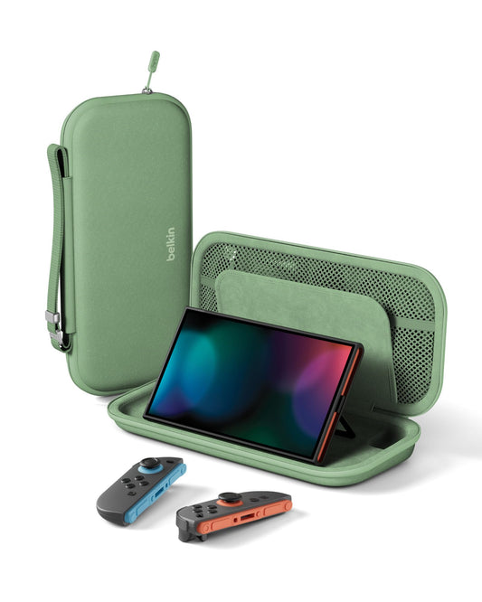 Belkin Gaming Case for Nintendo Switch 2, Lightweight Hard Shell Case with Soft Lining, AirTag Compartment, 12 Game Card Slots - Green - ENA002hqSE