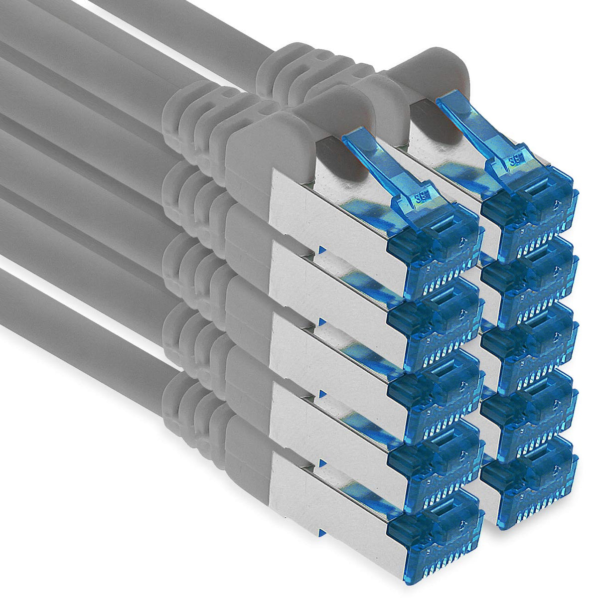1aTTack.de Patch Cable – 10X 7.5m Ethernet, Network, LAN Cable CAT6a (for Gigabit Networks, Routers, Switches, Modems with RJ45 Input – gray) - 4251073691206