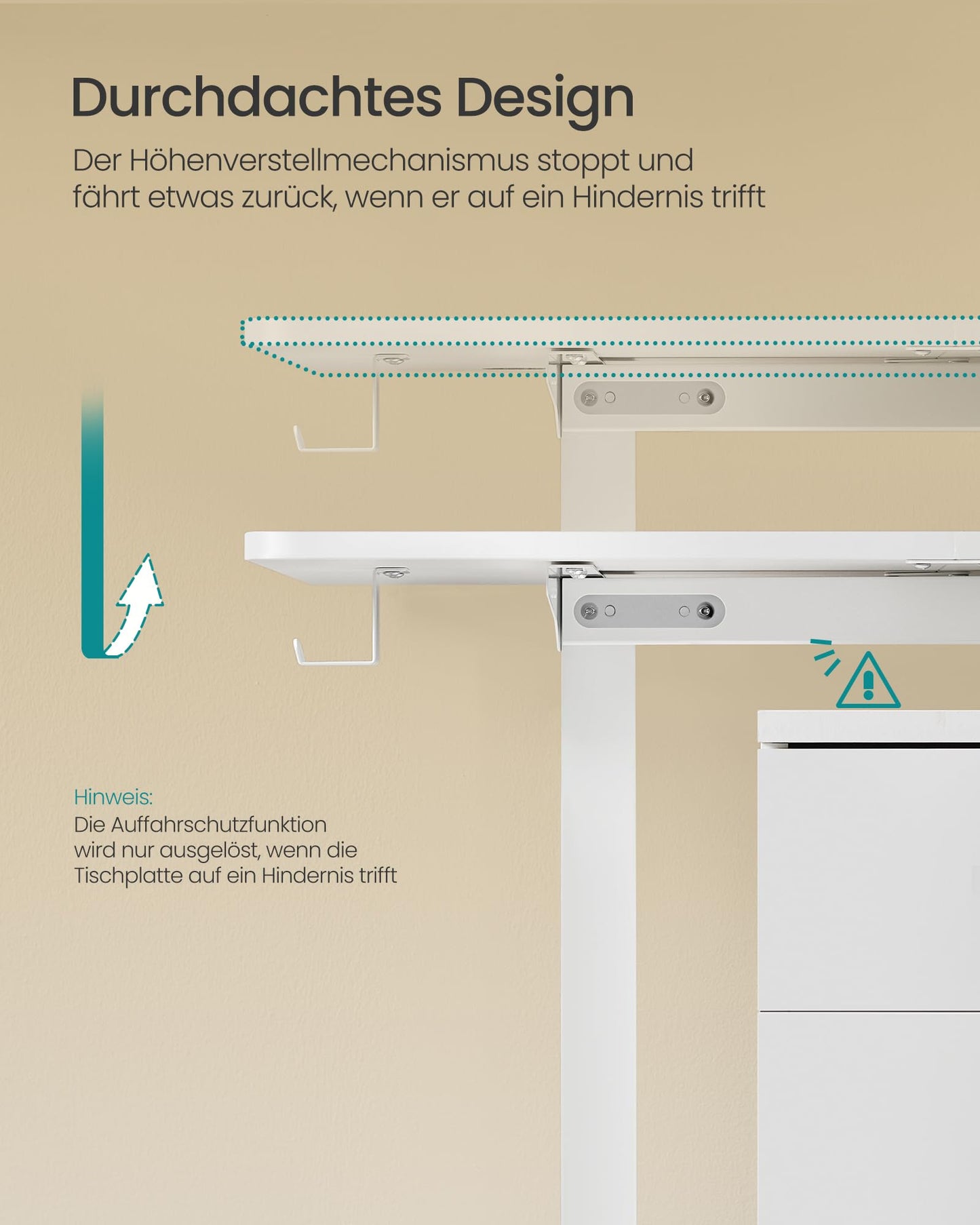 SONGMICS Electric height-adjustable desk, 140 x 60 cm, continuously adjustable, memory function with 4 heights, for office, cloud white LSD134W01 - LSD03X01