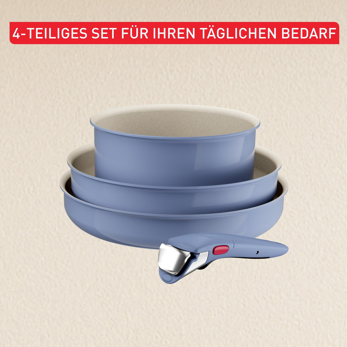 Set de vase de gătit Tefal Ingenio Serenity 4 piese, cu înveliș antiaderent Mineralia, economisire de spațiu, stivuibil, potrivit pentru toate tipurile de plite, lavabil în mașina de spălat vase, Blue Salt, L8294S04