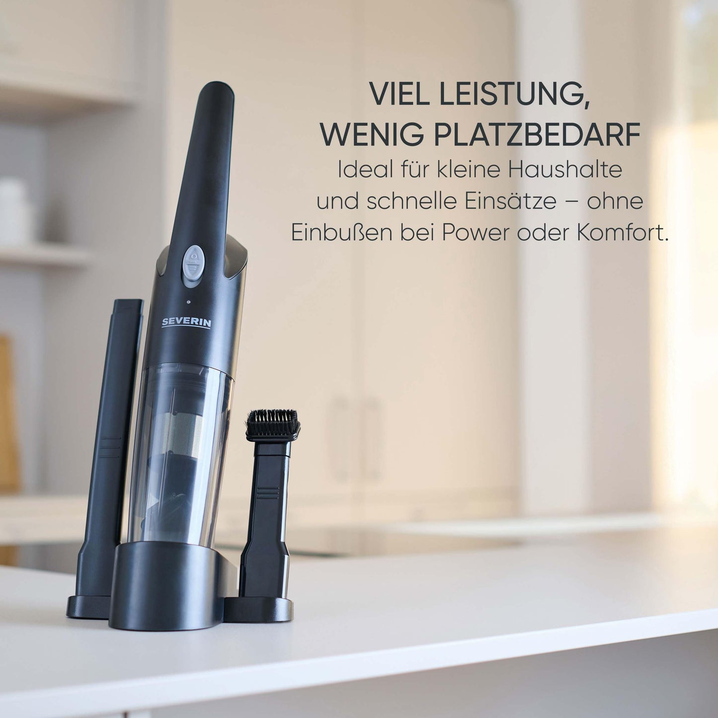 Severin 3-in-1 handheld vacuum cleaner battery, slim design, up to 25 minutes running time, 275 ml, wet & dry vacuum cleaner, with rubber nozzle, attachable furniture attachment, black, HV 7132