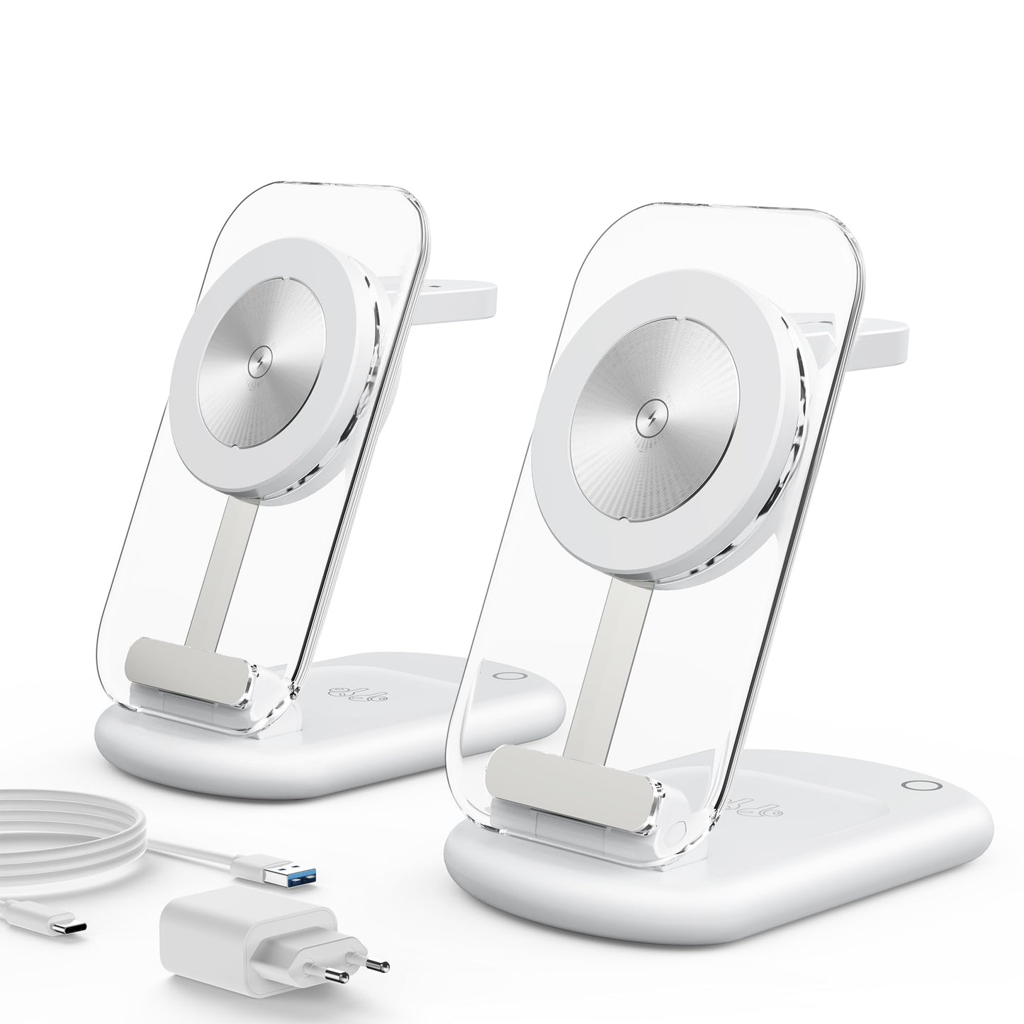 Mag-Safe Charger Wireless Charger, 3 in 1 15W Wireless Charger, Inductive Charging Station for iWatch iPhone 17e/17/16/15/14/13/12 Series, AirPods 3/2/Pro, Silver Pack of 2 - T618-F