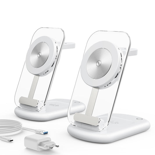 Mag-Safe Charger Wireless Charger, 3 in 1 15W Wireless Charger, Inductive Charging Station for iWatch iPhone 17e/17/16/15/14/13/12 Series, AirPods 3/2/Pro, Silver Pack of 2 - T618-F