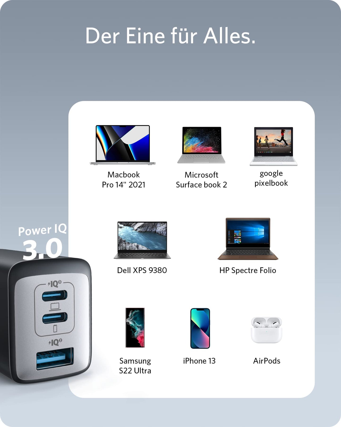 Anker USB C Charger (Nano II 65W) Pod 3-Port PPS Fast Charger, Compact USB-C Power Supply for MacBook Pro, iPad Pro, Steam Deck, Galaxy S20, Dell XPS 13, Note 20/10+, iPhone 15, Pixel - A2667311