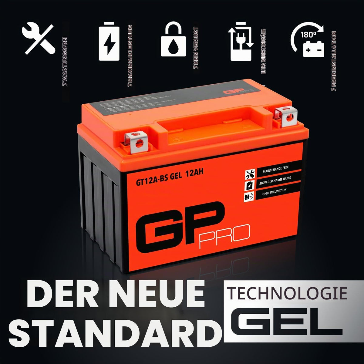 GP-PRO gel battery GT12A-BS 12 V 12 Ah compatible with Piaggio Hexagon LXT - GP-026