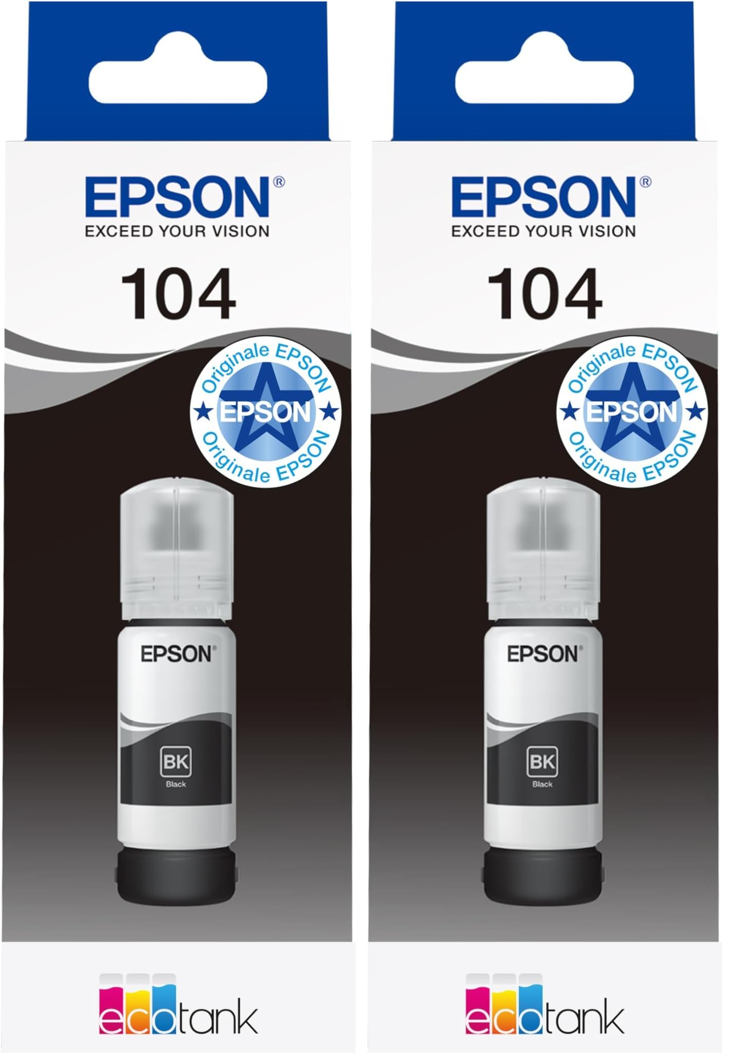 Epson EcoTank 104 Original Ink Bottle | Black| High yield – Up to 4,500 pages | Brand Quality For Optimal Results (Pack of 2) - EP65580