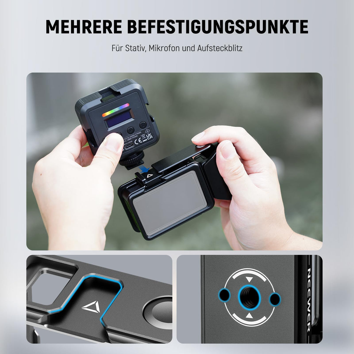 NEEWER cage and side handle accessory set, cage compatible with DJI Osmo Action 5 Pro 4 3, magnetic adapter holder for protection metal video rig, cold shoe shutter extender bar, black AC014+AC034 - 10107051