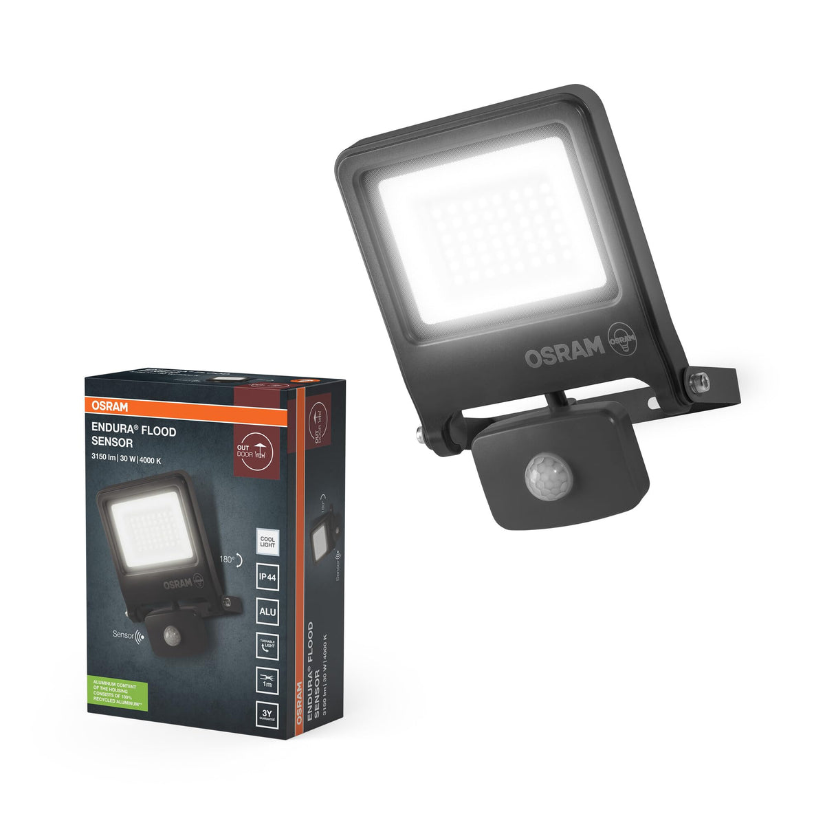 Osram ENDURA Flood Sensor Outdoor Spotlight 30W 4000K Gray IP65 - 4099854659423