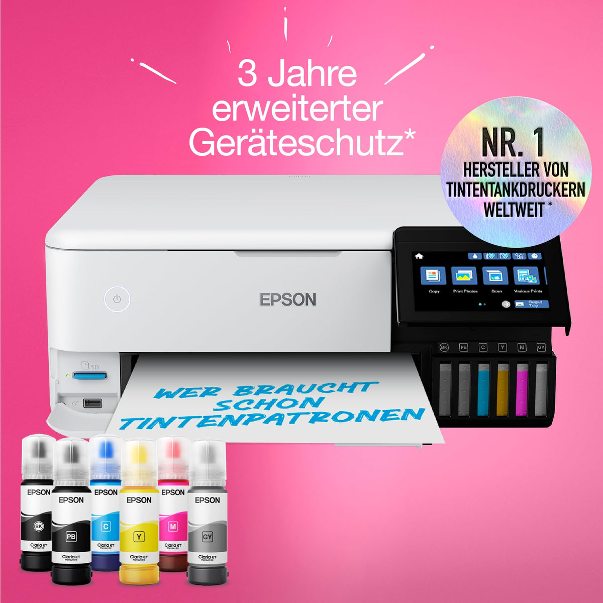 Epson EcoTank ET-8500 Ink Tank Printer | Photo Printing | 6-Color Ink System | WiFi | A4 | Print, Copy, Scan | 10.9 cm Touchscreen | Duplex Printing | Rear Paper Feed - C11CJ20401