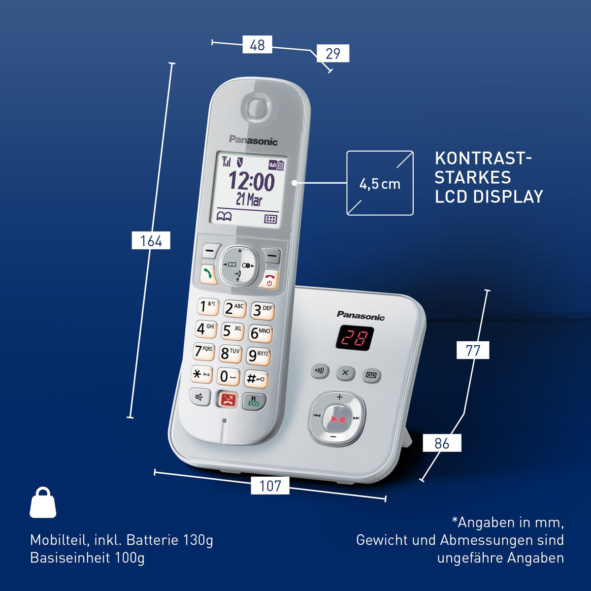Panasonic KX-TG6861GS Cordless Phone with Answering Machine (Block up to 1,000 phone numbers, clear font size, loud receiver, full-duplex hands-free) pearl silver