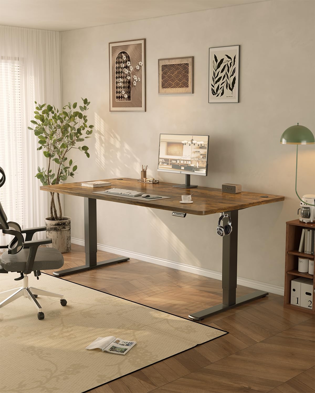 JUMMICO Height-adjustable desk with USB charging port, desk height-adjustable electric 180 x 80 cm, stand-sit table, standing desk, adjustable computer table, standing desk, brown - 0403