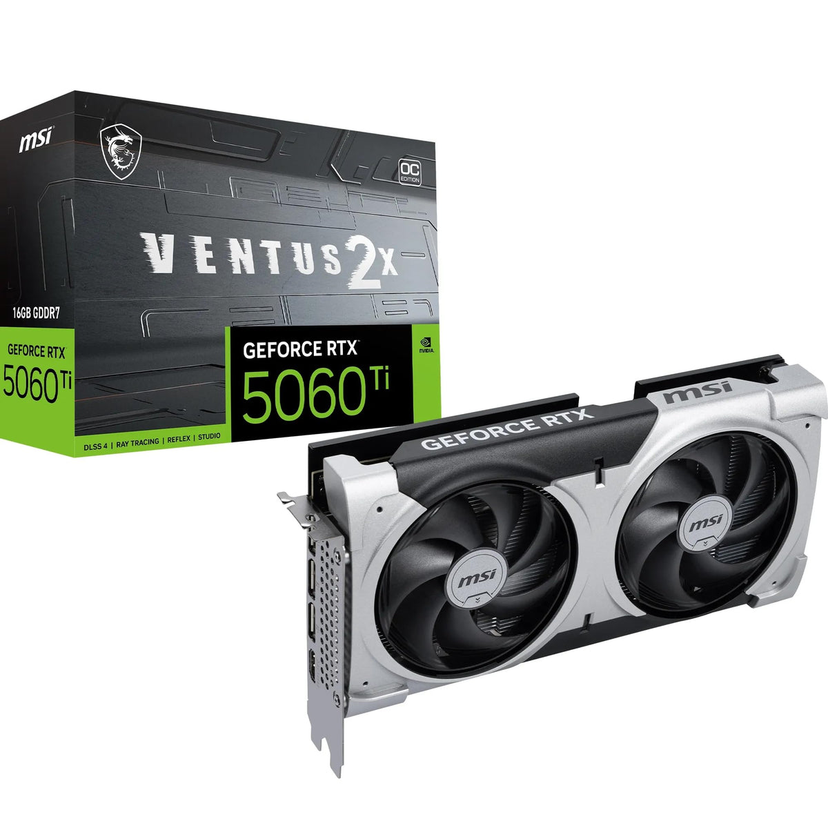 MSI GeForce RTX 5060 Ti 16G Ventus 2X OC Plus - 16GB GDDR7 (28Gbps/128-bit), PCIe 5, Boost: 2602 MHz, HDMI 2.1b, DisplayPort 2.1b, Extra Core Pipes - V535-005R