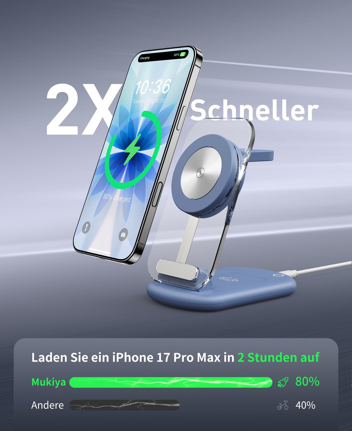 Mag Safe charger, charging station and iPhone, 3 in 1 Mag Safe charging station compatible with iPhone 17e 17 16 15 14 13 12 Pro Max/Air/Plus/Pro, for Apple Watch 10/9, Airpods 3/2/Pro, foldable - T618-F