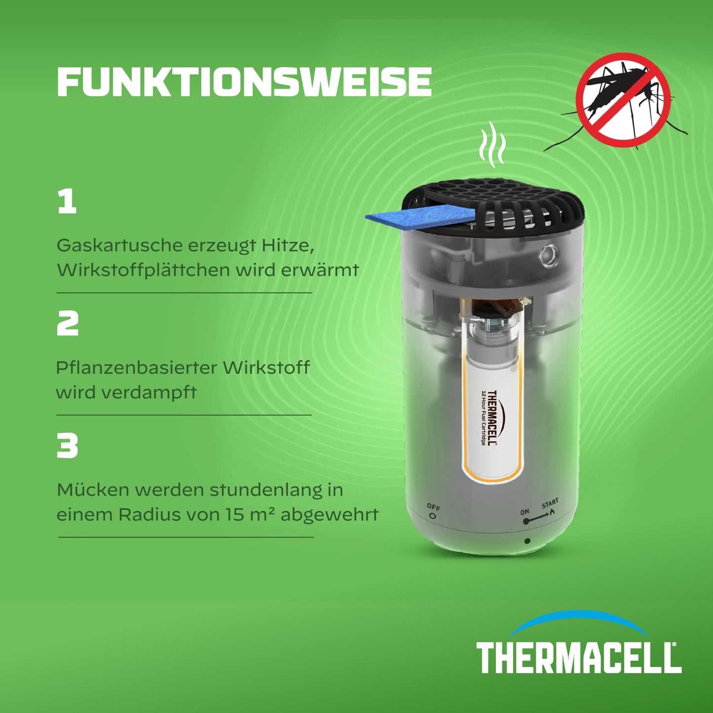 Thermacell mosquito repellent Protect, innovative and decorative mosquito repellent standing device in a modern design, for garden, terrace and camping, black-green 1 piece - 86601982