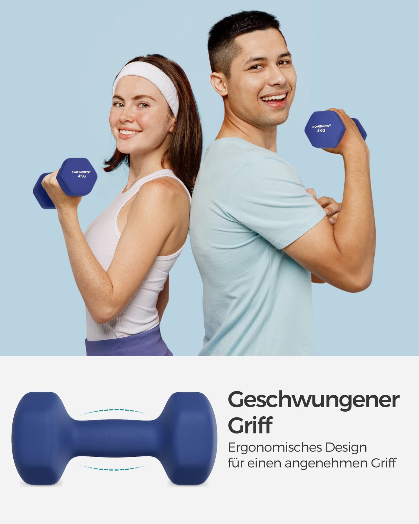 SONGMICS Dumbbells 2 Pack 2 x 4kg Hexagonal Dumbbells with Vinyl Surface for Fitness Training Gym Home Blue Port SYL908Q01 - USYL908Q01