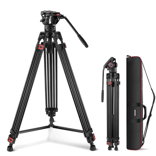 NEEWER 74" Pro Video Tripod with Fluid Head, QR Plate Compatible with DJI RS Gimbals, Heavy Duty Camera Tripod with Telescopic Handle Scaled Base for DSLR, Max Load 17.6lb/8kg, TP74