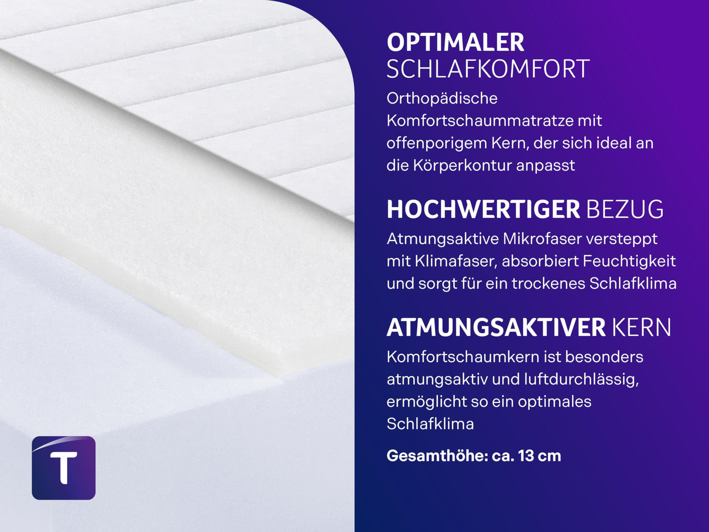Dream Night Easy Comfort cold foam mattress 70x200 cm | H2 soft | Ergonomic & breathable | Oeko-Tex certified | 13 cm height | Hypoallergenic & Antibacterial | German quality standard - 03892696266