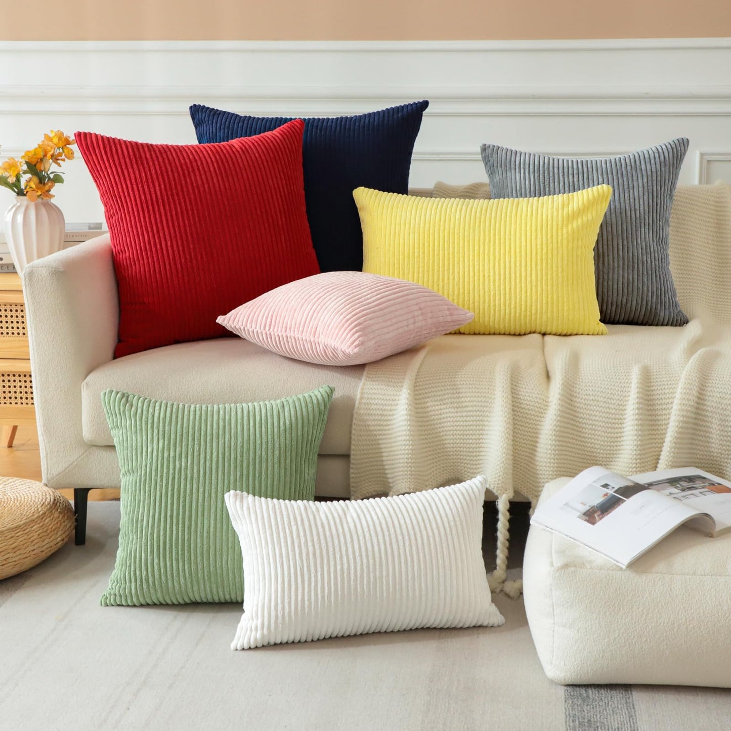 JOTOM Set of 2 Corduroy Cushion Covers Decorative Cushion Cover Sofa Cushion Couch Cushion Decorative Cushion Cover Decorative Cushion Cover for Sofa Living Room 60 x 60 cm Grey - YLDXRUK74