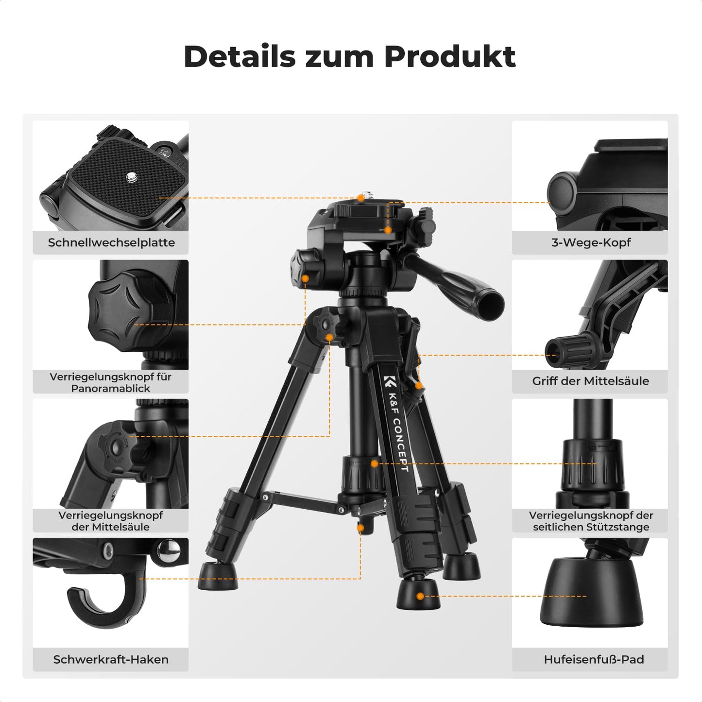K&F CONCEPT Mini table camera tripod, S233A0 63cm camera tripod with remote control, small and portable for DSLR cameras, camcorders, smartphones, projectors and telescopes