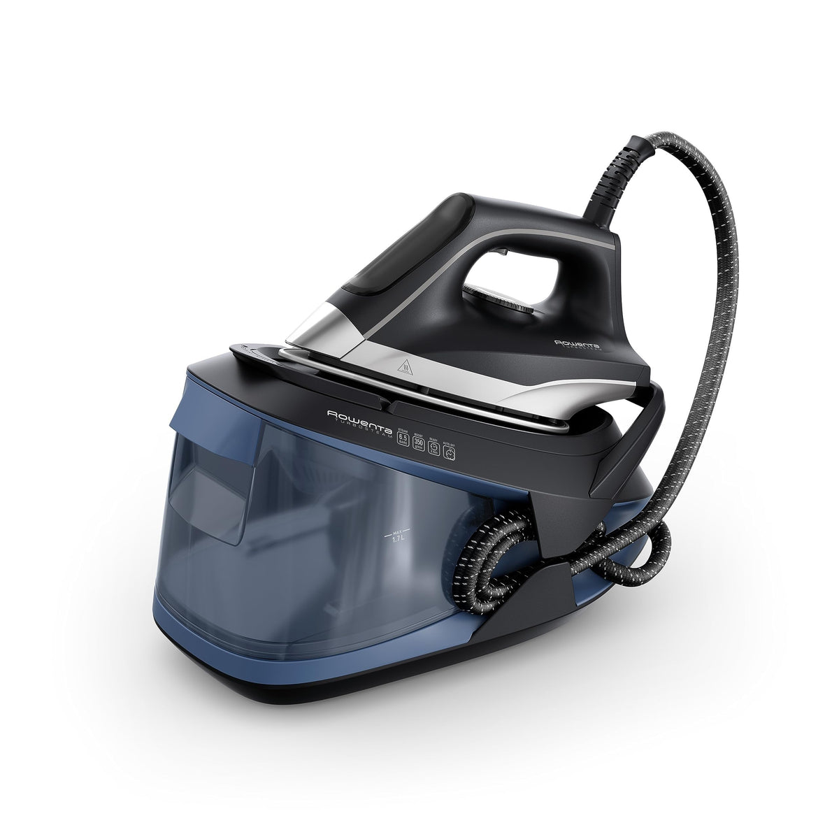 Rowenta VR8325 Turbosteam Steam Ironing Station, 2600 Watts, 120 g/min constant steam, 350 g/min extra steam boost, fast heating, 1.7 L water tank, anti-calc system, eco mode, Black/Blue