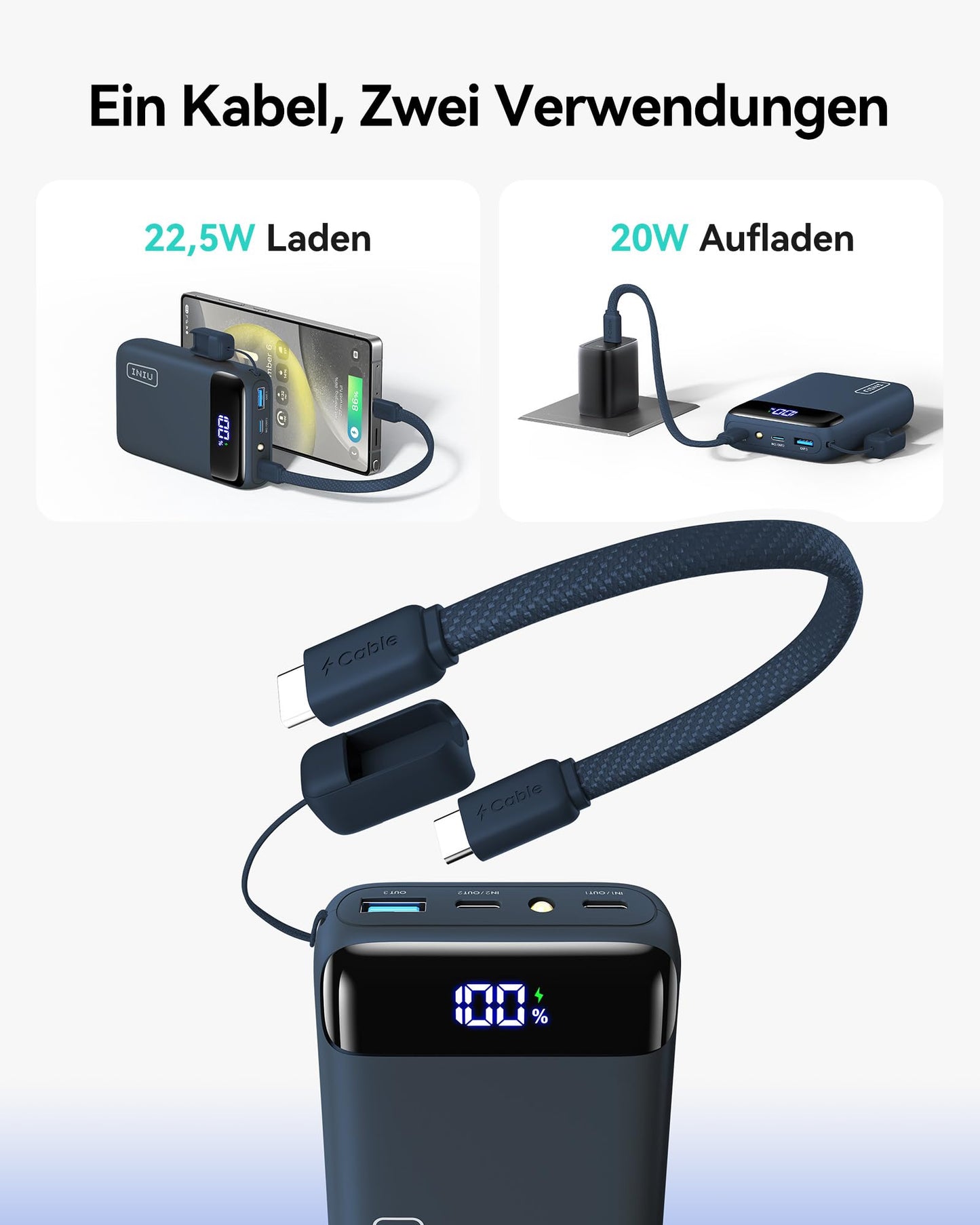 INIU Power Bank, Ultra Small 20000mAh 22.5W Fast Charging Power Bank iPhone, Mini External Mobile Phone Batteries, Flight-Friendly, Travel Essential, Small But Strong for iPhone 17 16, Samsung S25, iPad, Blue - P51