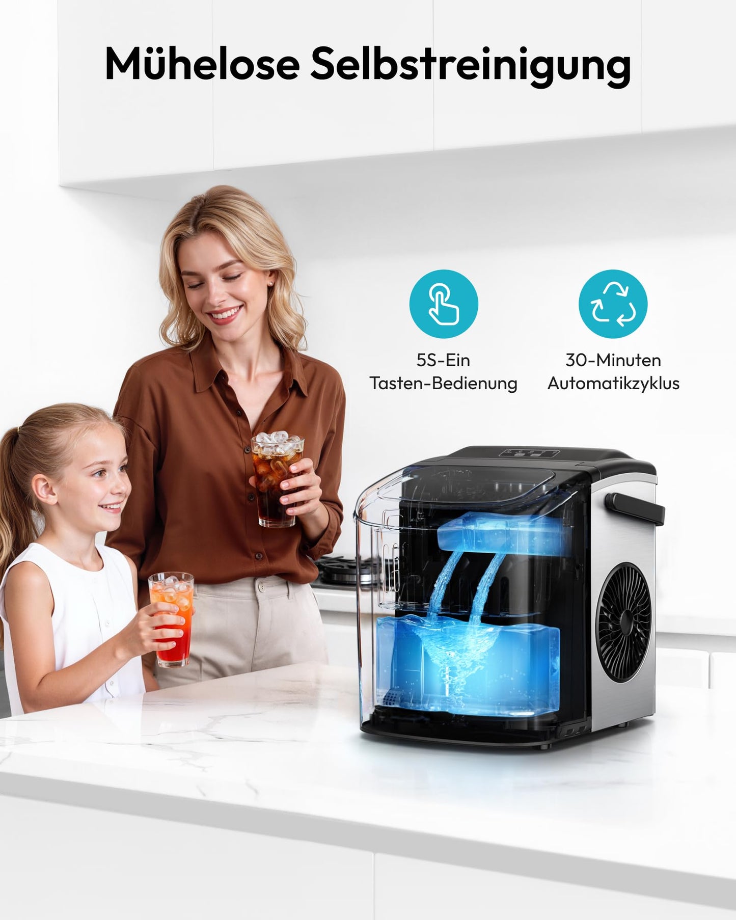 EUHOMY Ice Cube Machine Small, 9 Ice Cubes in 6 Minutes, 12 kg/24H, Ice Cube Machine Stainless Steel with Portable Handle, Self-Cleaning Compact Ice Cube Machine for Home/Kitchen/Office/Bar - B0CTMH479C
