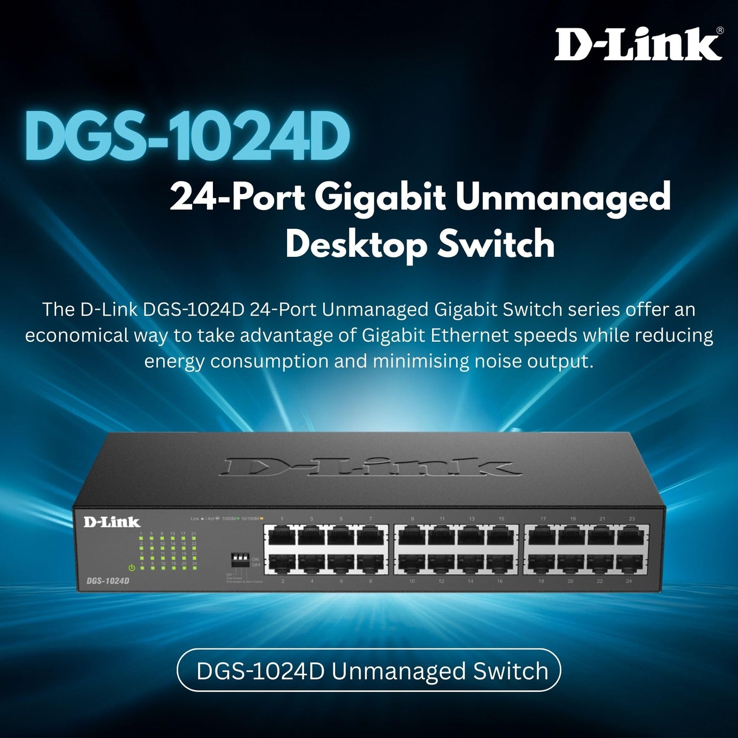D-Link DGS-1024D Gigabit Ethernet Switch (24 ports, 10/100/1000 Mbit/s, easy plug & play installation, fanless) - DGS-1024D/B