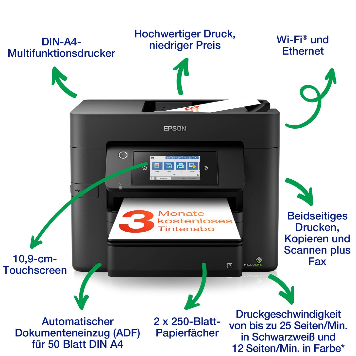 Epson Workforce Pro WF-4830DTWF A4 wireless multifunction inkjet printer - C11CJ05402