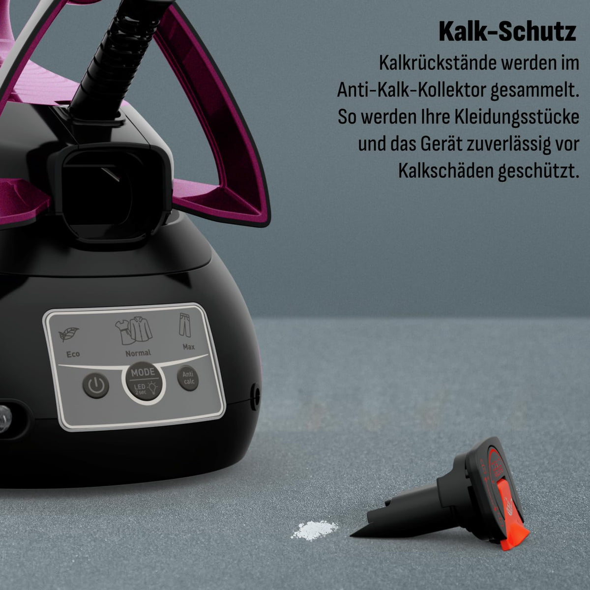 Tefal Express Vision, putere puternică de 6,9 bari, impuls de abur: 480g/min, tehnologie Smart Temp, iluminare LED, colector de calcar detașabil, mod Eco, rezervor de apă de 1,8 L, violet/negru, SV8152