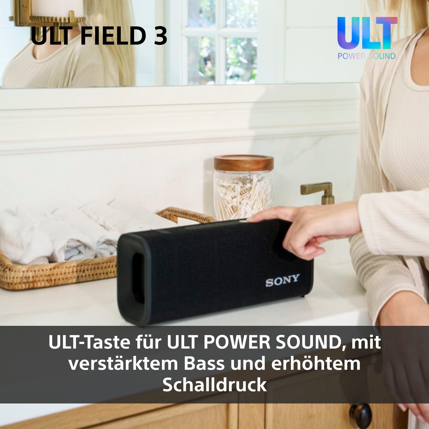 Sony ULT Field 3 - Portable Bluetooth Speaker with ULT Power Sound, 24 Hour Battery, IP67, Waterproof, Dustproof, Shockproof, Detachable Shoulder Strap, Compact - Black - SRSULT30B.CE7