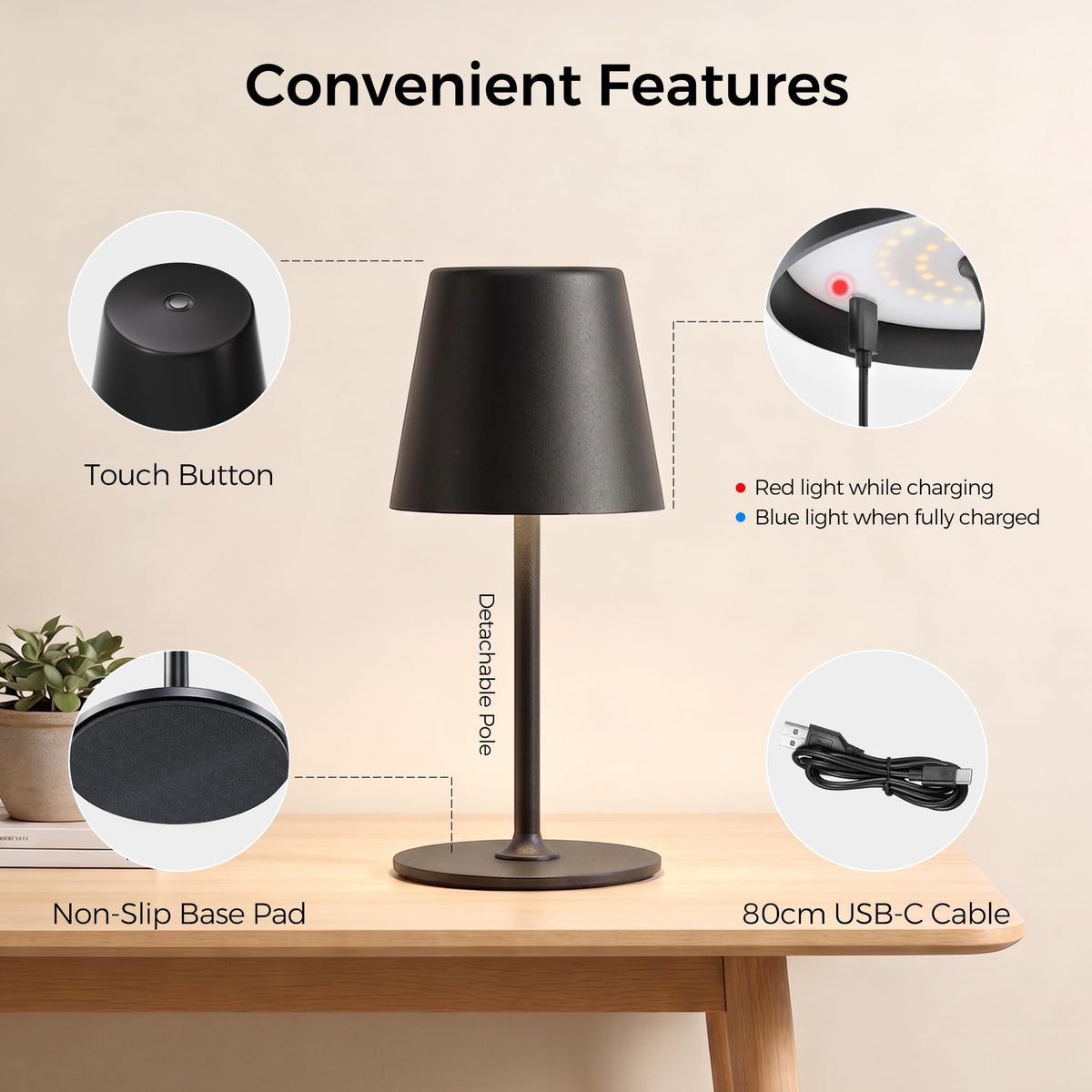UPXNBOR LED Table Lamp Wireless 2-Piece Set, Metal Table Lamp for Outdoor & Indoor - UP-WSA