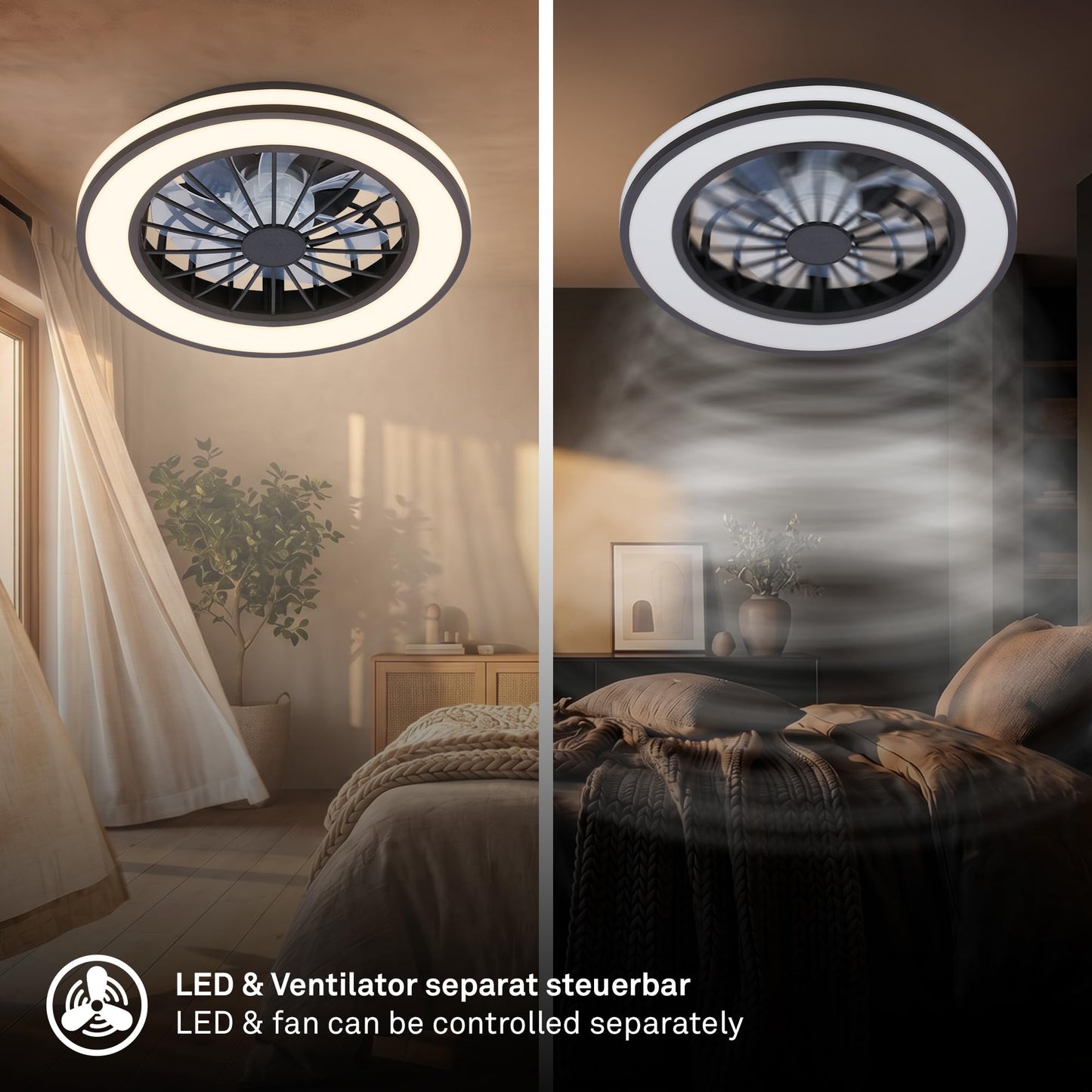 BRILONER - LED ceiling fan with lighting, remote control, quiet DC motor, 5 speeds, CCT, dimmable, lamp with fan, LED ceiling light, ceiling lamp fan, 38 cm, black - 3970015