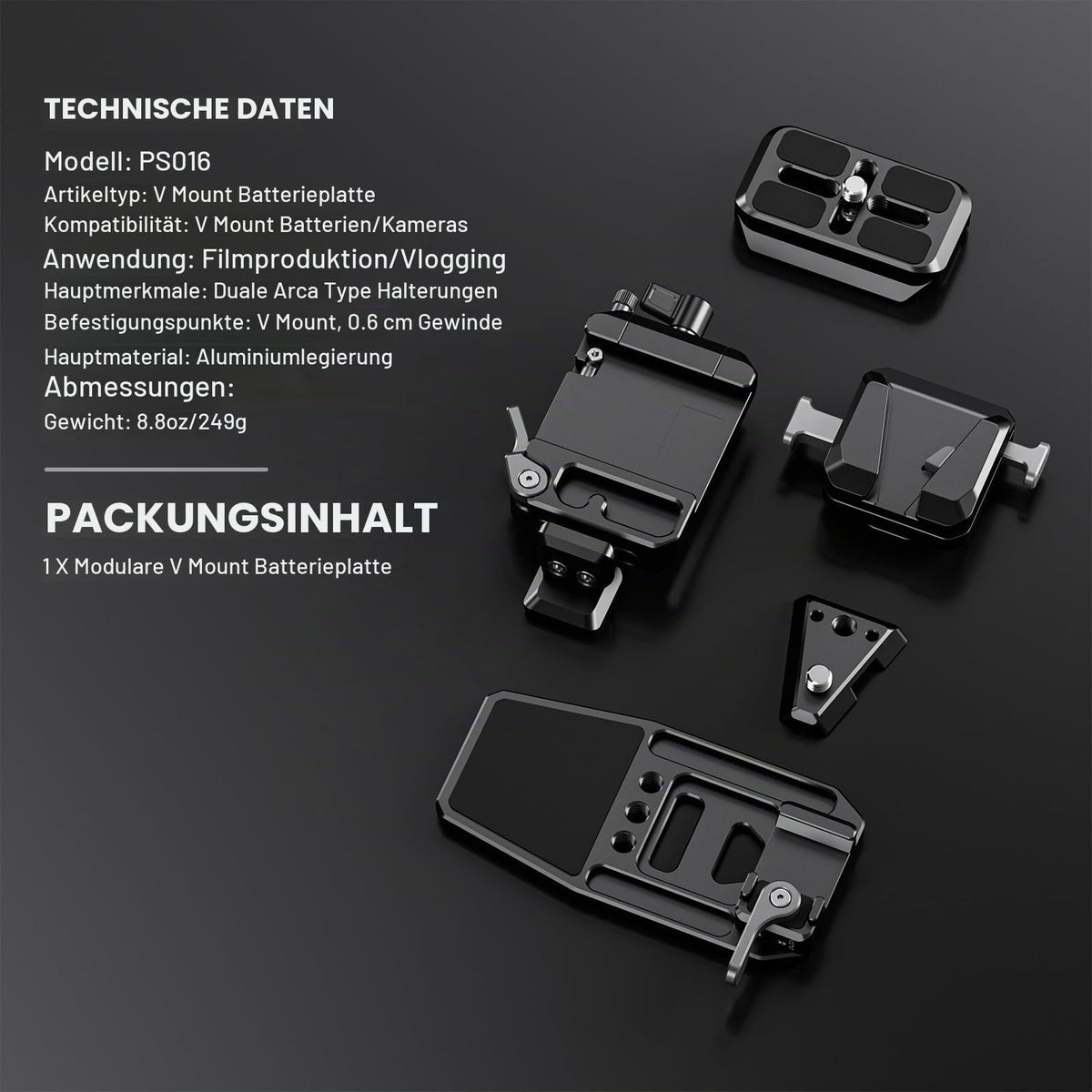 NEEWER V Mount Battery Plate with NATO Rails, Arca Type Base Plate for RS4 Pro RS3 Pro Gimbal Modular DSLR Camera Video Rig, compatible with SmallRig V Lock Battery Camera Cage, PS016