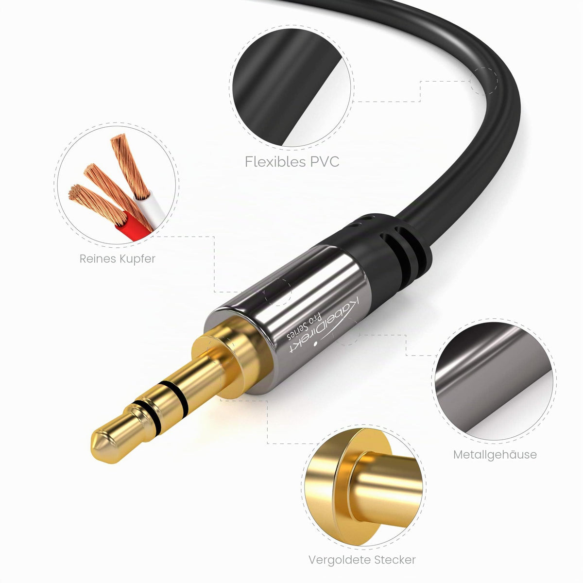KabelDirekt – Cablu audio Aux 3,5mm – 5x1,5m – Metal - 2384