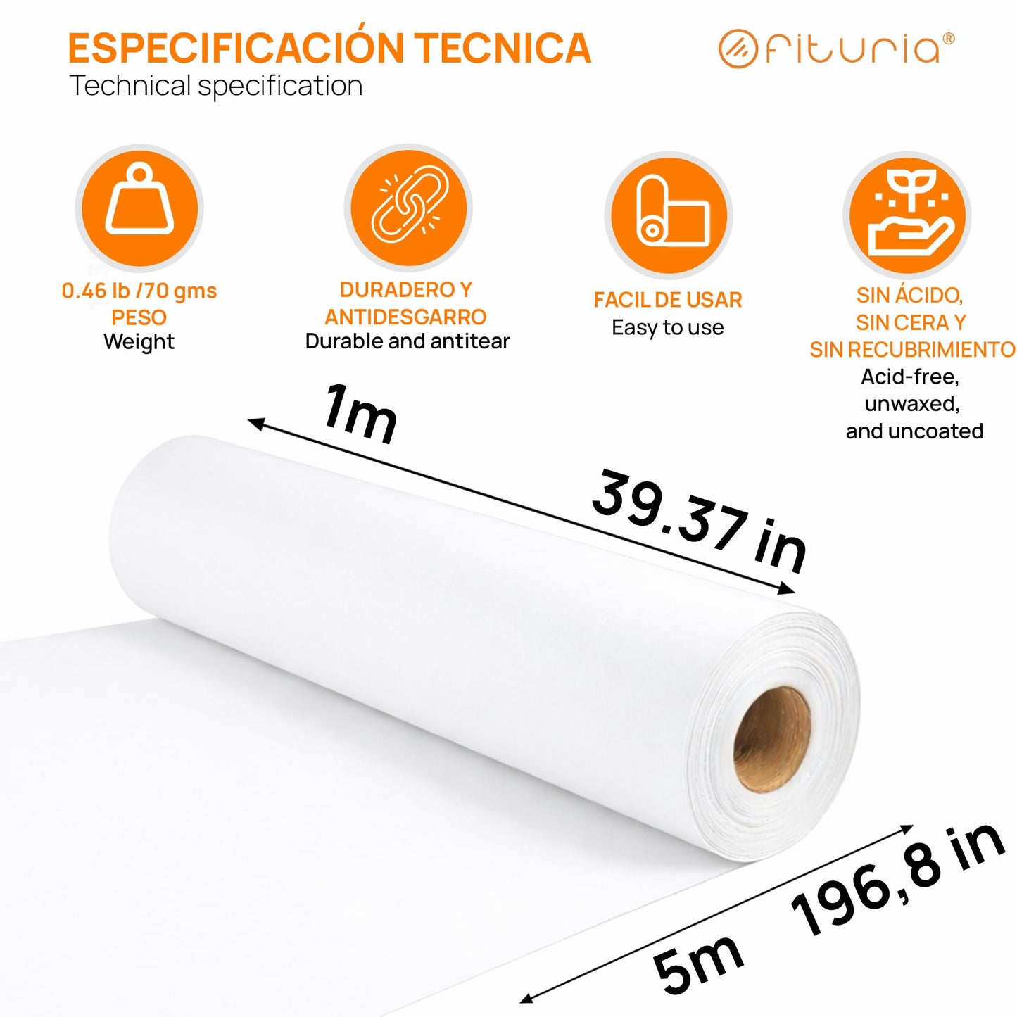 OFITURIA Kraft Paper White - Roll 1 × 5 m - 6 Rolls - Packaging Paper and Wrapping Paper - Craft Paper for DIY, Decoration and Sewing Patterns - Tear-Resistant and Easy to Cut - COM620-parent2