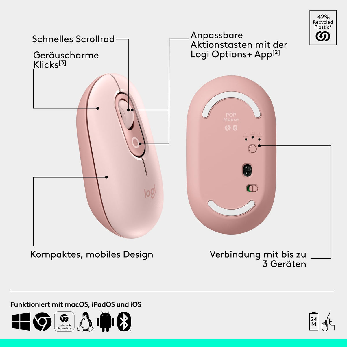 Logitech POP Mouse, mouse Bluetooth compactă și mobilă fără fir - 910-007413