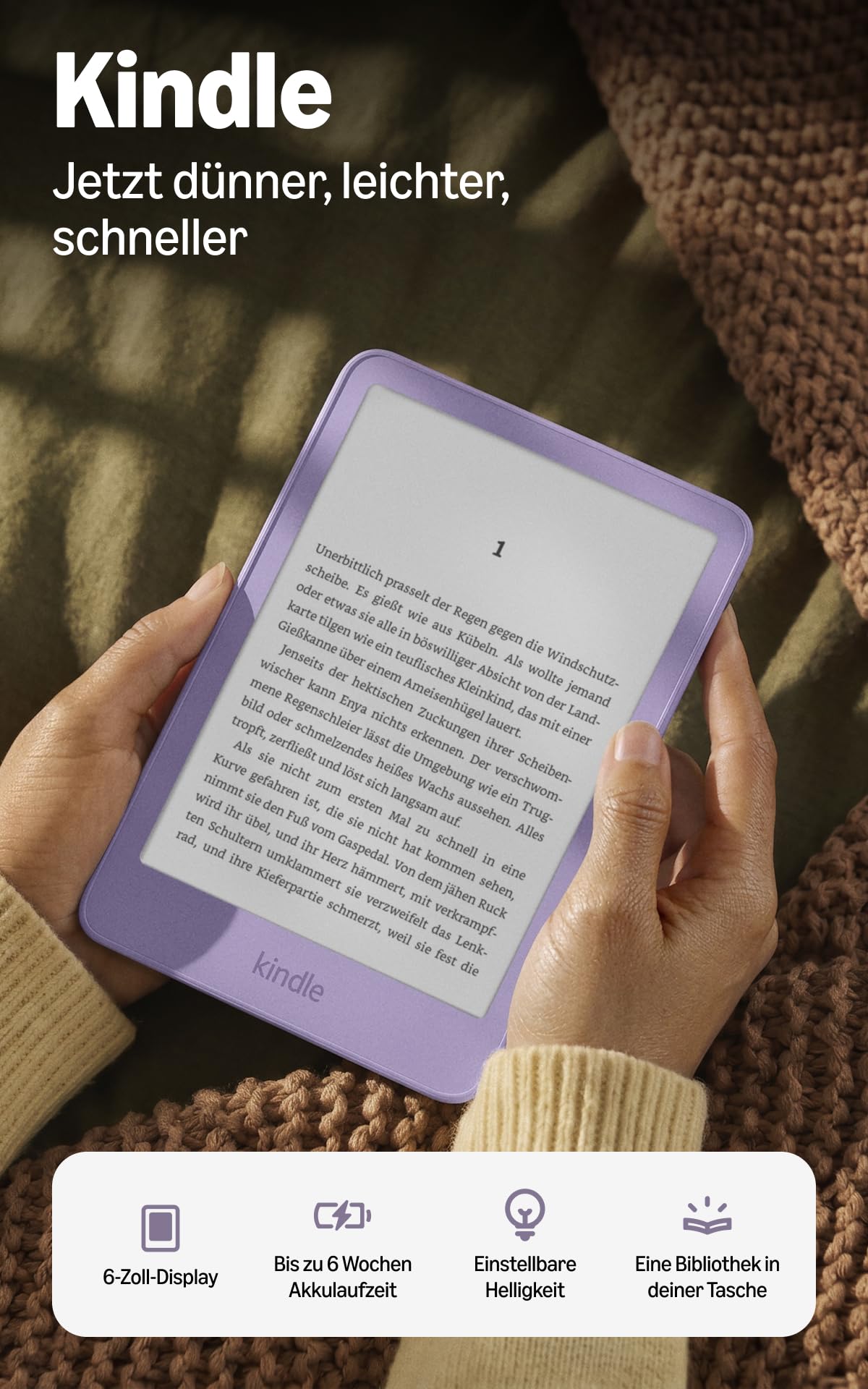 Amazon Kindle 16 GB (Latest Generation), now thinner, lighter, and faster, 6-inch display, ad-free - Bright Purple - Z8PC57