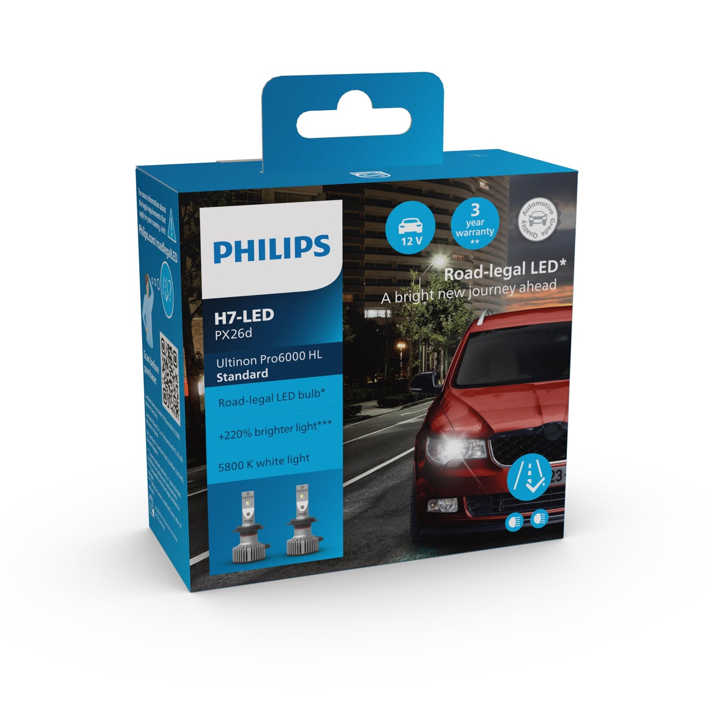 Philips Ultinon Pro6000 Standard H7-LED headlight bulb with street approval*, +220% brighter light** - 2556231