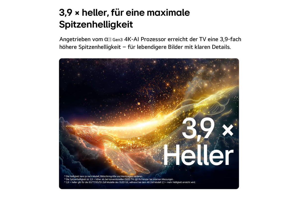 LG OLED55G67LW 4K OLED Evo AI TV, 55 inches, α11 Gen3 processor, webOS 26, 120Hz, VRR up to 165Hz, model year 2026, energy class E
