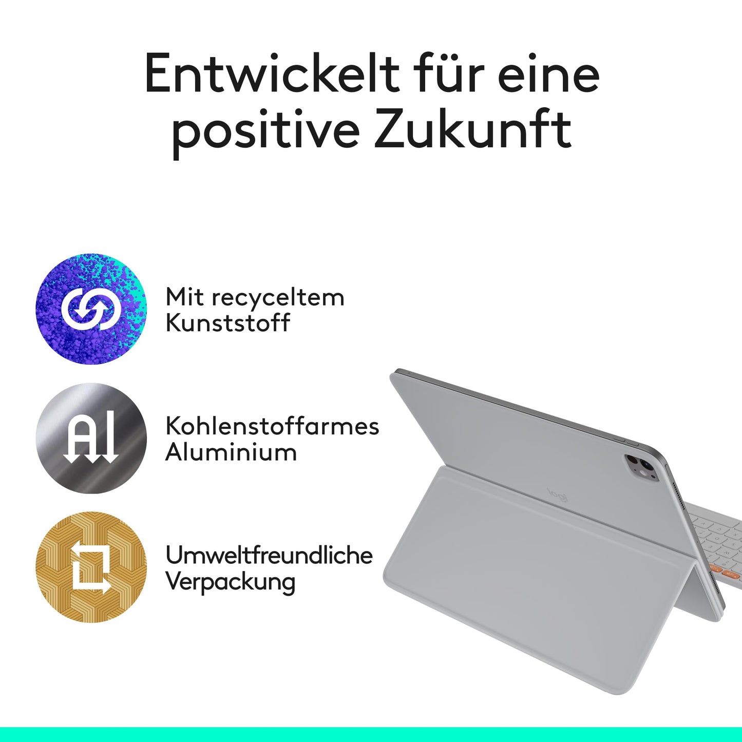 Logitech Flip Folio, keyboard case for iPad Pro 13 inch (M4 and M5) and iPad Air 13 inch (M2 and M3) (2024, 2025) - protective case with stowable Bluetooth keyboard, multi-device, DEU QWERTZ - light gray - 920-013834
