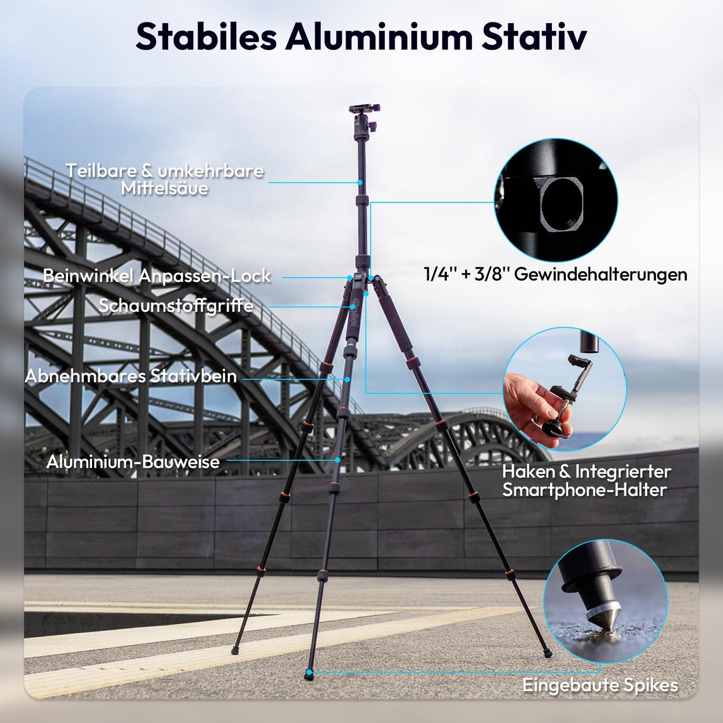 Rollei Compact Traveler No.1 Black, 145cm Tripod Camera Compact Lightweight Travel Tripod Made of Aluminum Photo Tripod with Ball Head Arca Swiss Compatible Camera Tripod & Monopod for DSLR and Smartphone - 22585