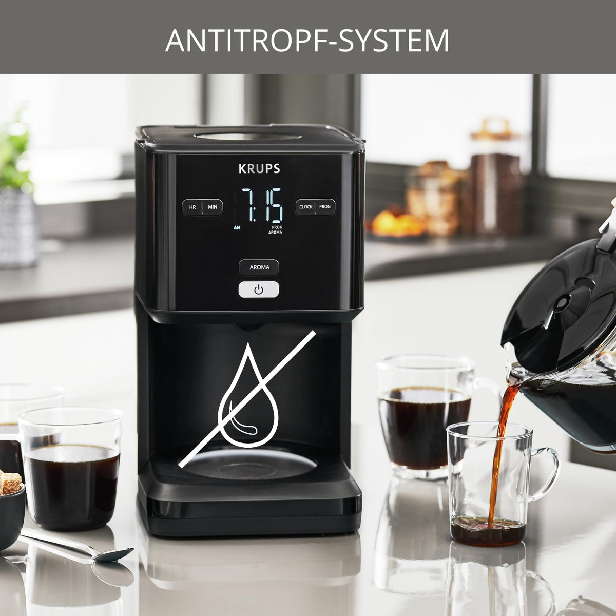 Krups Smart'n Light Coffee Machine with Timer, for 1.25 liters of filter coffee, keep warm function, automatic shut-off, black, KM600810